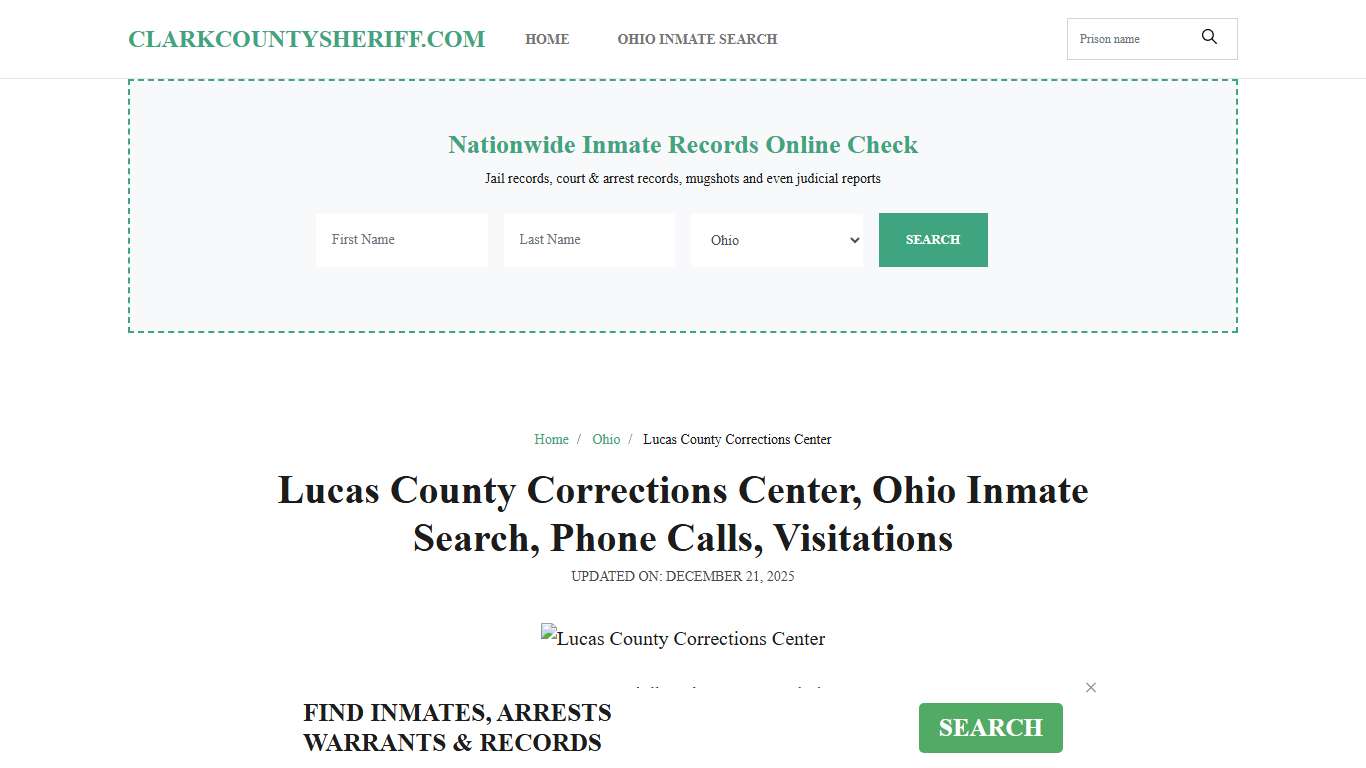 Lucas County Corrections Center, Ohio Inmate Search, Visitations